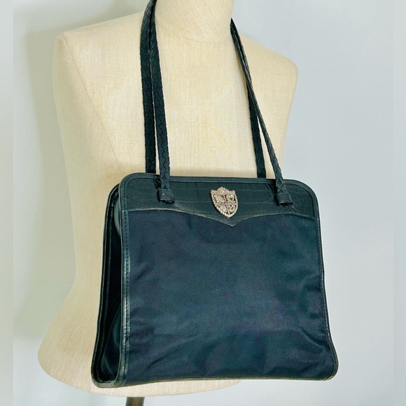 Brighton Black Leather and Nylon Shoulder Bag with Croc Embossed Trim - Picture 5 of 15